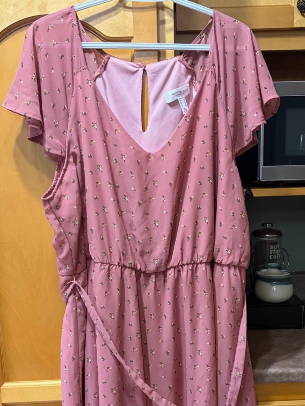Pink floral midi-length dress